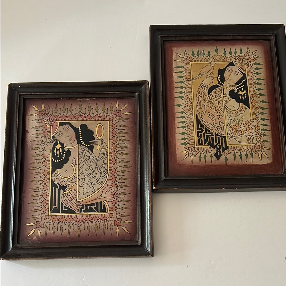 Vintage middle eastern art painting on the leather , Framed Prints